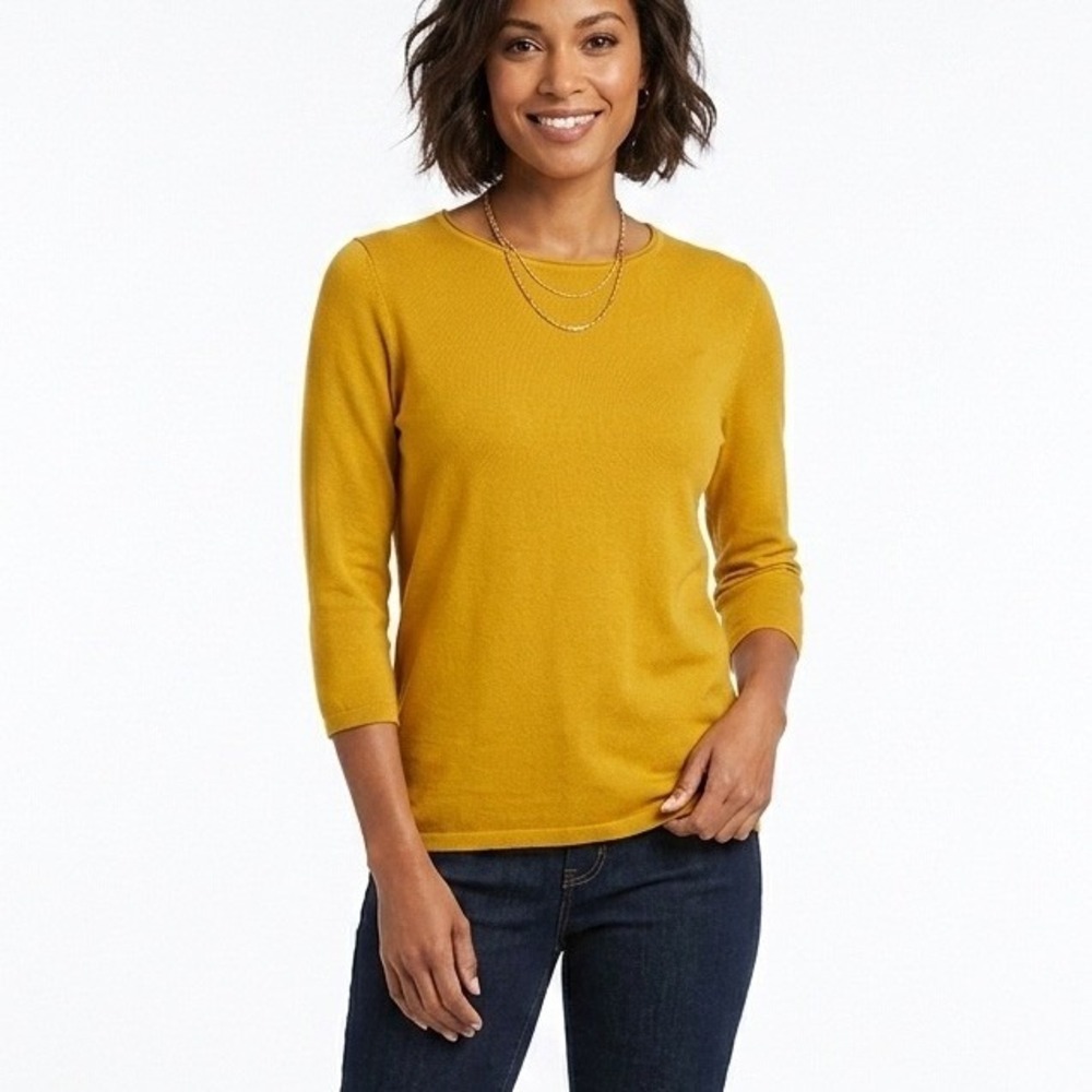 Antonio Melani Sweater Yellow Wool Blend Button Shoulder 3/4 Sleeve - Medium
